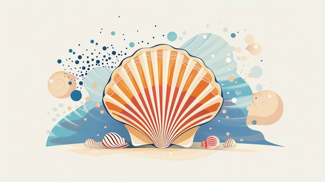 recommend clip art: A seashell with simplified lines and shapes. AI generate illustration
