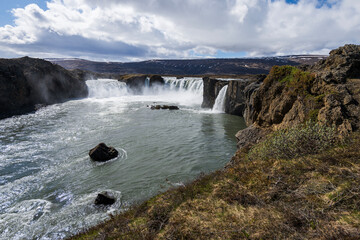 Godafoss waterfall in the north of iceland in summer 