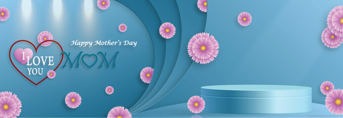 Mother day podium round stage on color background