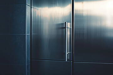 Contemporary Kitchen Appliance Detail. Close-up of a modern kitchen compact elevator with brushed metal finish.