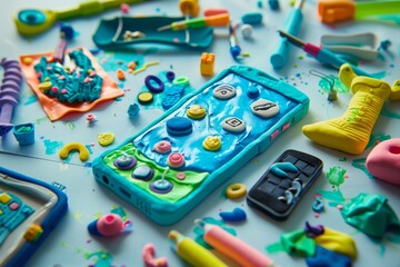 creating a plasticine smartphone and other gadgets - obrazy, fototapety, plakaty