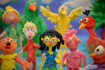 plasticine characters from a famous childrens show - obrazy, fototapety, plakaty