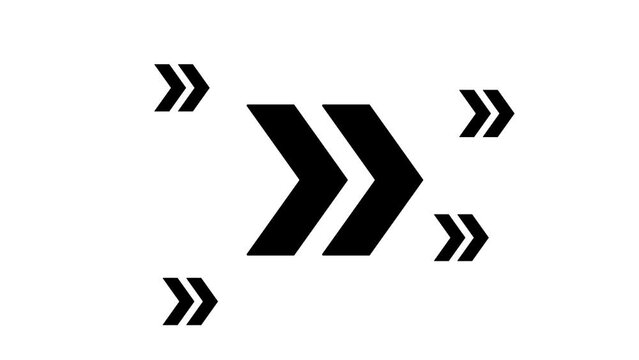 Zoom in and out animation the double arrow symbol. Large black symbol in the center and four small symbols around. Seamless looped 4k animation on white background