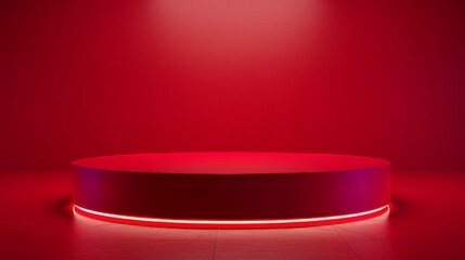 Red podium on stage with product display spotlight for abstract background concept.