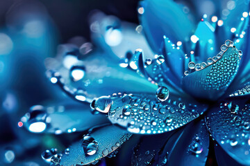 blue botanical blueberry flower with water drops - obrazy, fototapety, plakaty