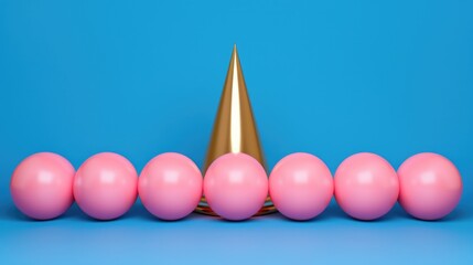 3D pink spheres with one golden cone, Individuality, inclusive, uniqueness, difference and diversity concept