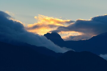 Sunset and clouds above Volcan Baru National Park, Panama - obrazy, fototapety, plakaty