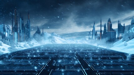Cyber winter background, copy space for text