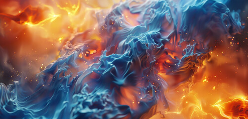 Dynamic waves in vibrant blues and oranges, setting an energetic tone.