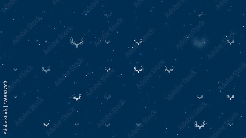 Poster template animation of evenly spaced deer horns symbols of different sizes and opacity. animation of 