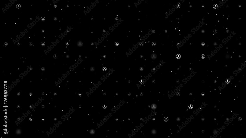 Poster template animation of evenly spaced ecology symbols of different sizes and opacity. animation of tra