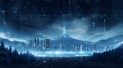Fototapeta premium Cyber winter background, copy space for text