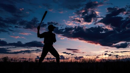Baseball player Silhouette holding a bat at a field