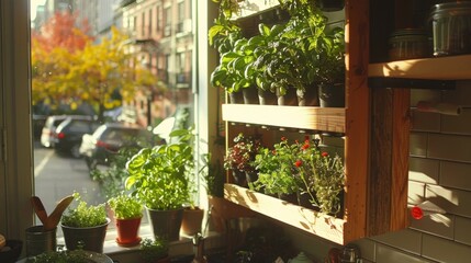 Fototapeta na wymiar Lush Potted Plants Adorning Window Sill