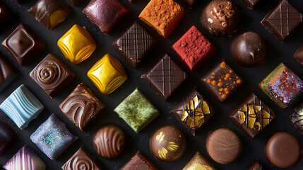 A platter of assorted chocolate bonbons, each with a unique flavor profile.