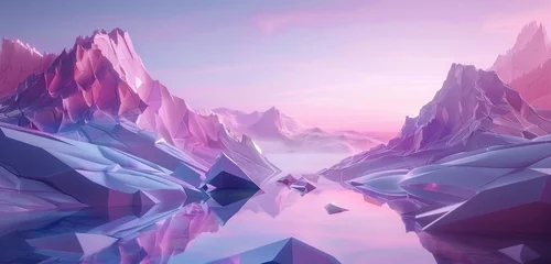 Photo sur Plexiglas Violet Vibrant geometric shapes in a serene abstract landscape.