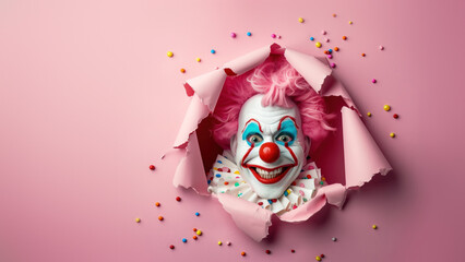 Vibrant image featuring candy, colorful confetti, and pink curls exploding through a paper tear