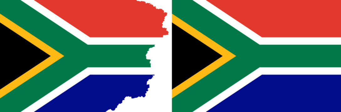 South African flags vector. Standard flag and with torn edges