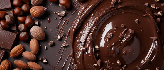 Chocolate and nuts on dark background
