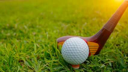 Golf ball and golf club in a beautiful golf course in Thailand.