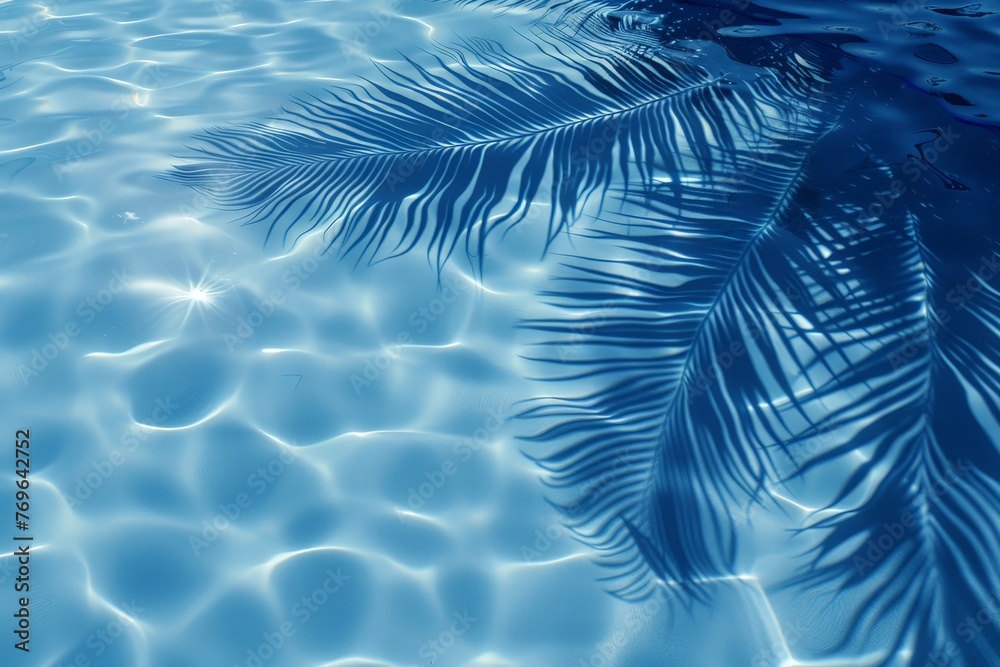 Poster A majestic palm tree is gracefully mirroring its image in a calm pool of water, creating a mesmerizing reflection