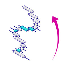 価格が右肩上がりのアイソメトリックなチャートのイラスト。主線あり。