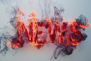 The word news is crafted from vibrant flames and billowing smoke, creating a striking visual representation of the concept of news