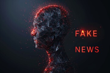 A face covered in the words fake news, portraying the concept of misinformation, deceit, and manipulation in the media - obrazy, fototapety, plakaty