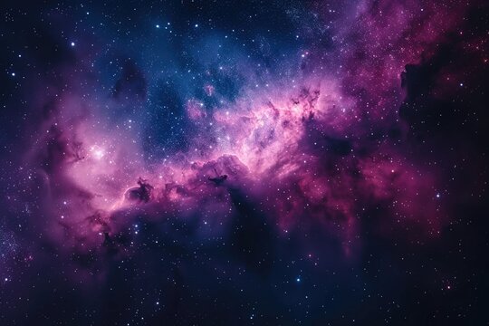 Purple and blue nebula, star nursery, cosmic haze, distant suns gleaming ,professional color grading,soft shadowns, no contrast, clean sharp,clean sharp focus, digital photography,