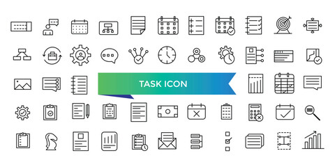 Task icon collection. Containing project, job, workflow, clipboard, office multitasking, assignment. Line vector icons set.