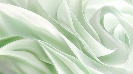 Detailed close up view of a fabric in shades of green and white, showcasing intricate patterns and textures