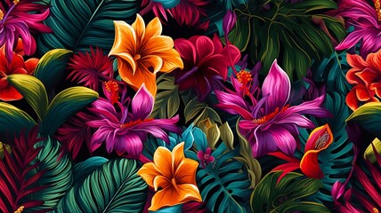 Tropical Plants: A Seamless Texture with Vibrant Hues





