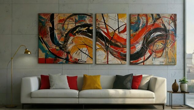 modern living interior with penting on the wall 