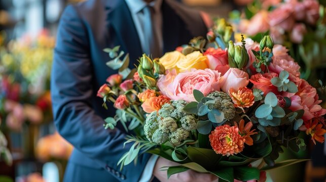 Within hospitality settings, the warm welcome is enhanced as a concierge meticulously arranges fresh blooms in the lobby, creating an inviting aura.