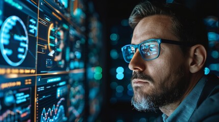 Engrossing close-up of a cybersecurity analyst examining network security logs, illustrating proactive monitoring for cyber threats.