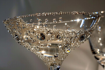 A diamond-encrusted goblet brimming with sparkling champagne bubbles.