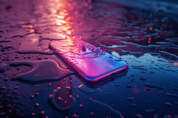背景素材 - 雨の日に道端に落ちていたスマートフォン