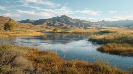 Obraz premium Serene landscape with a mountain backdrop