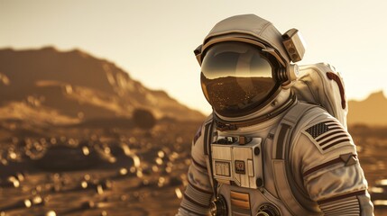Astronaut leading a mission to Mars, 3D render showcasing leadership in space exploration challenges