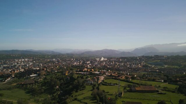 Aerial view of the countryside of Tineo in Asturias in a sunny day