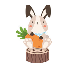 Bunny Rabbit sitting on Wood with carrot