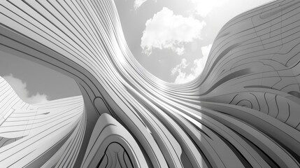 Abstract curved architectural pattern background, abstract geometric lines, architectural form designconcept of future modern facade design on architecture