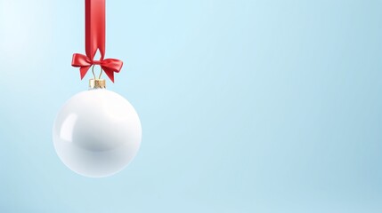 a white christmas ornament with a red ribbon and a bow
