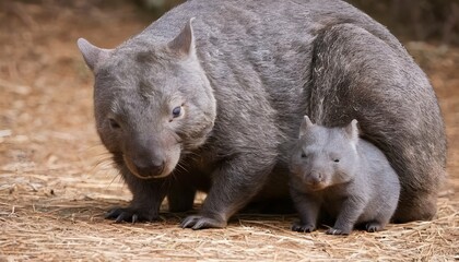 A Mother Wombat Nuzzling Her Baby Upscaled 3