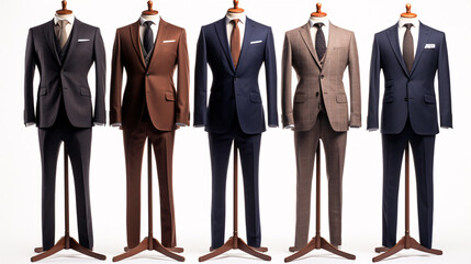 Men's suits on a mannequin on a white background.