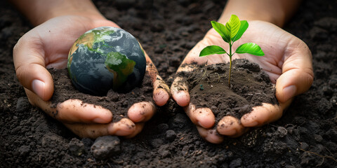 one hand earth and the second plant concept eco earth day
