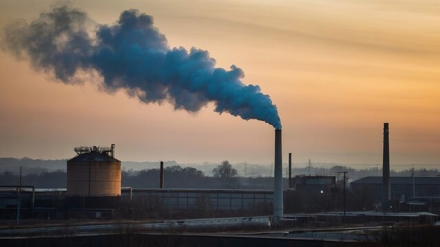 工場の煙突と煙,Generative AI AI画像