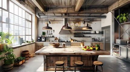 Stylish Rustic-Industrial Kitchen with Smart Appliances