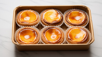 Egg Tart Box with 6 Delicious Pieces. Generative AI.