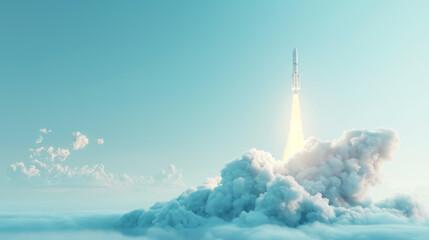 Rocket Launch with Smoke Plume. Generative AI.